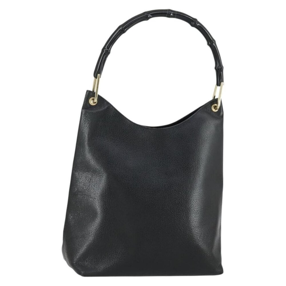 Authentic GUCCI Bamboo Shoulder Bag Leather Black Gold